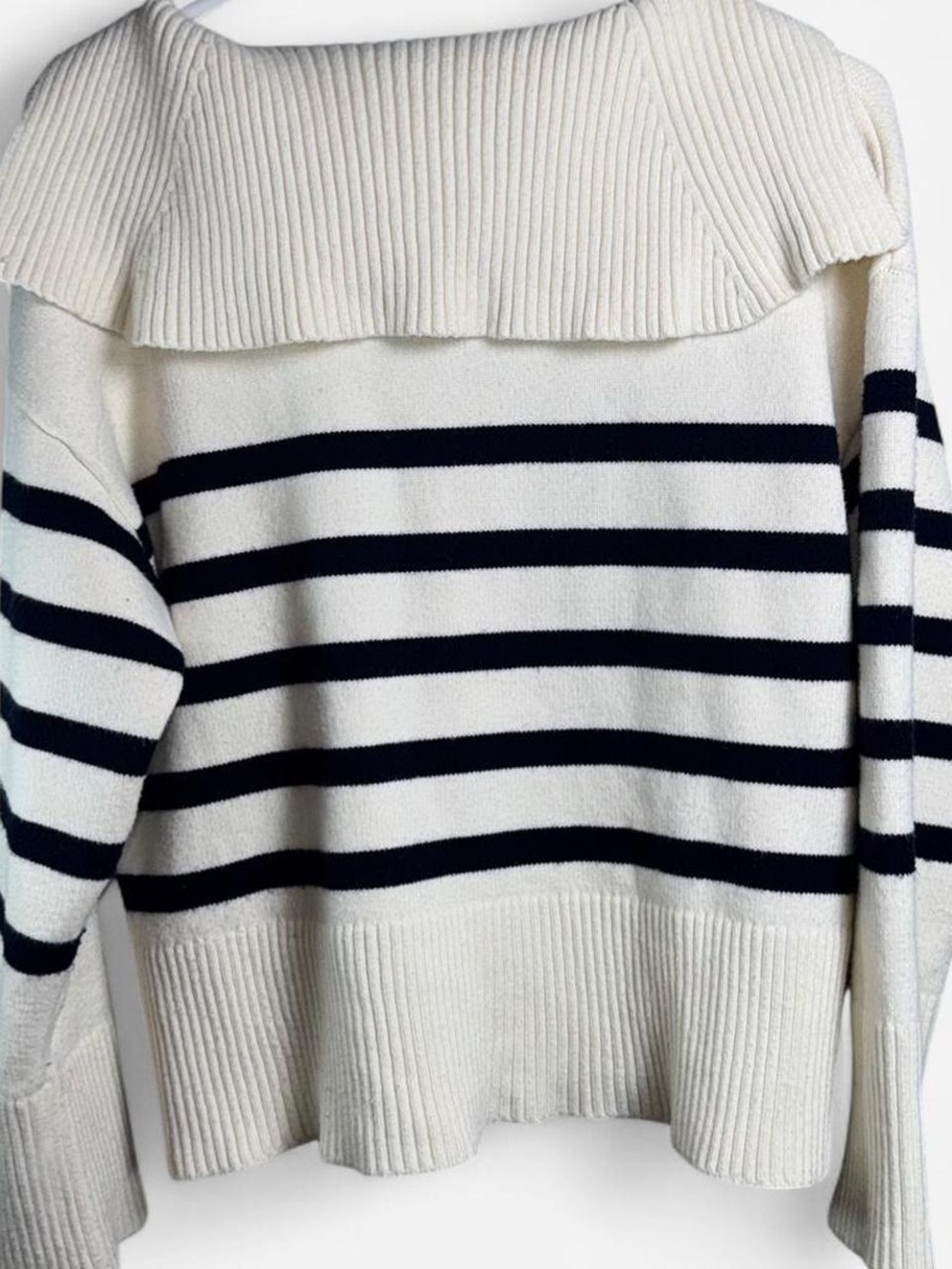 ZARA Striped Knit Sweater XS Collared V-Neck Coastal Preppy - Picture 3 of 6